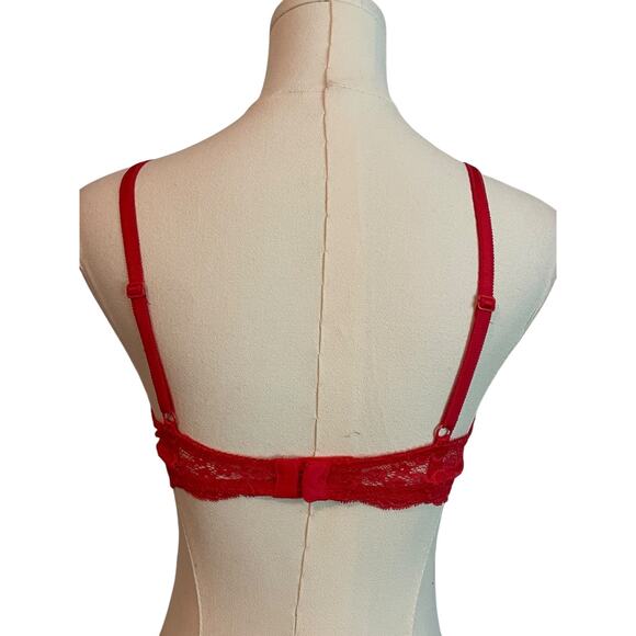 Victoria’s Secret Dream Angels Bra 34C Lined Demi/Demi Buste Double Red Lace - Picture 2 of 9
